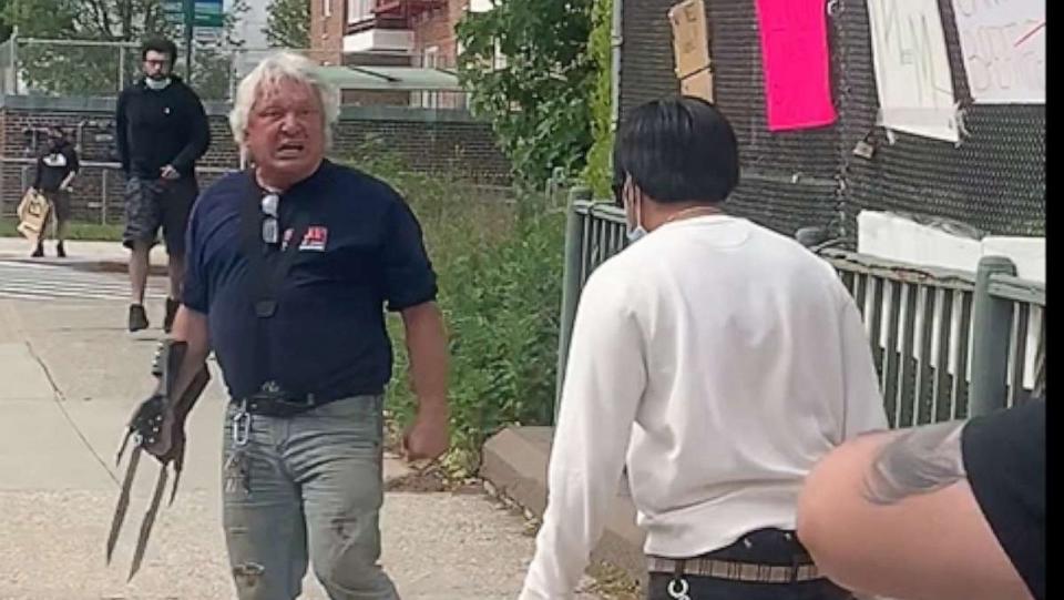 PHOTO: Frank Cavalluzzi is seen harassing BLM protester in June 2020, in a photo taken on the scene that help lead to his conviction. (via Queens County District Attorney)