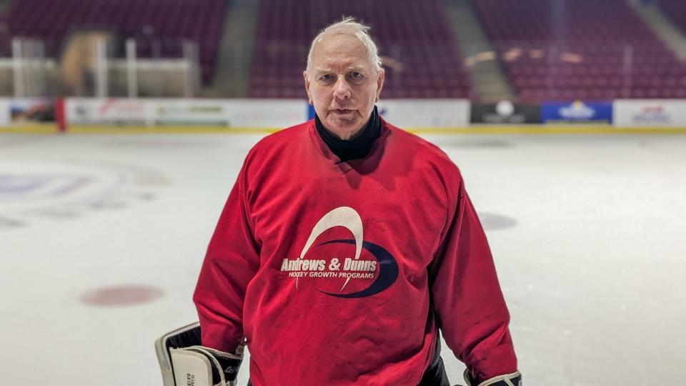 'You don't get old by playing. You get old if you don't play,' says Summerside's Gerard 'Smitty' Smith, who's still getting out on the ice twice a week.  (Shane Hennessey/CBC - image credit)