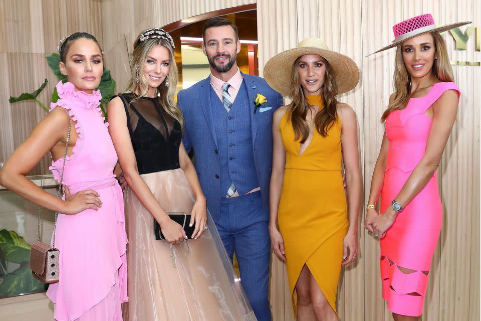 Bec joined Myer ambassadors Jodi Anasta, Jennifer Hawkins, Kris Smith and Rachael Finch in the department store's marquee. Photo: Getty