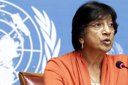 UN High Commissioner for Human Rights Navi Pillay speaks during a news conference for a report on "the right to privacy in the digital age" at the United Nations in Geneva, July 16, 2014. REUTERS/Pierre Albouy