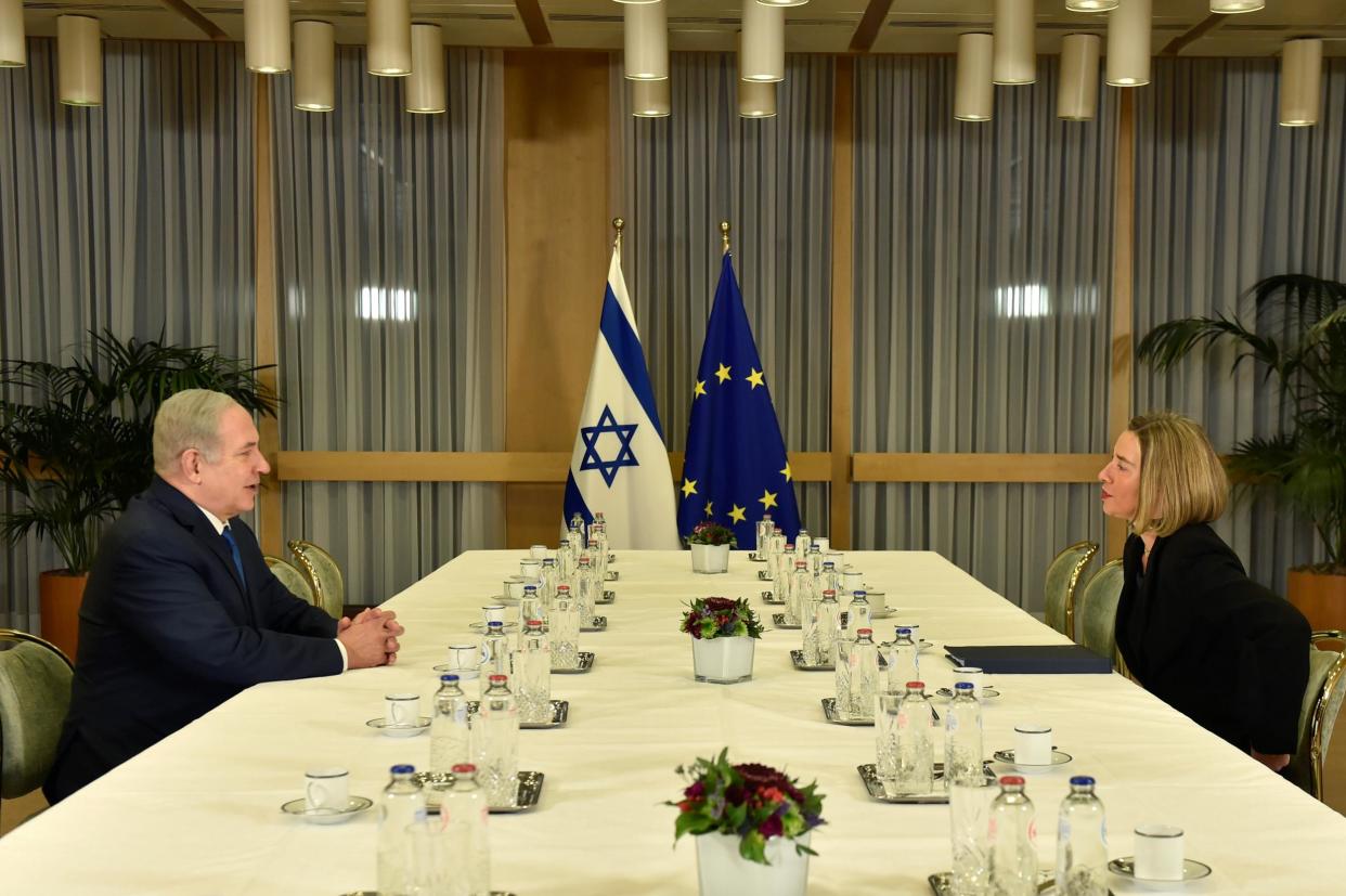 EU foreign policy chief Federica Mogherini meets with Israeli Prime Minister Benjamin Netanyahu at the European Council headquarters in Brussels, Belgium on 11 December 2017: Reuters