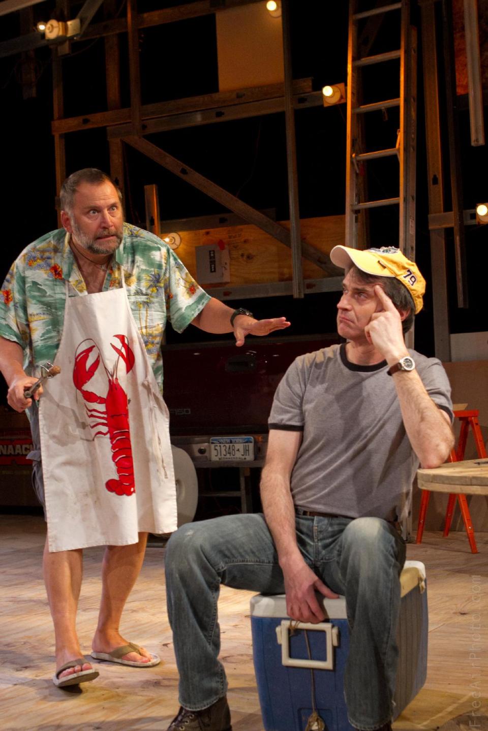 In this theater image released by Sam Rudy Media, Brian Dykstra, left, and Matthew Boston are shown in a scene from "Call Me Waldo," performing off-Broadway at at the June Havoc Theatre in New York. (AP Photo/Sam Rudy Media, Ed Dittenhoefer)