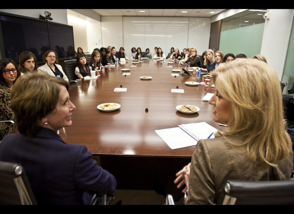 Nancy Pelosi meets with the AOL Huffington Post Media Group and it's editor-in-chief Arianna Huffington at the AOL Headquarters in New York Thursday Nov. 10, 2011. (Damon Dahlen, AOL)