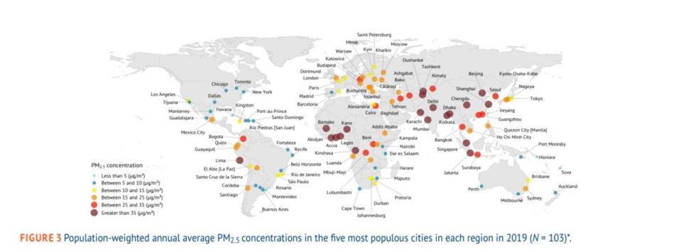 Global hotspots of air pollution based on PM2.5 levels (Screengrab/State Of Global Air Report)