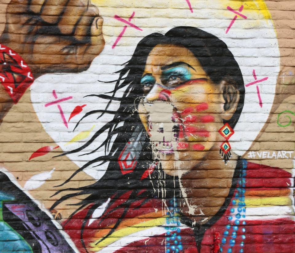 A mural painted on the western wall of the Cruces Creatives building to raise awareness of the issue of missing and murdered indigenous women, was defaced sometime July 8 or 9, 2019.
