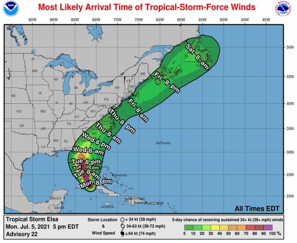 While initial bands of Tropical Storm Elsa could already be felt in South Florida on Monday, the Lower Keys should start to feel sustained winds later Monday night.