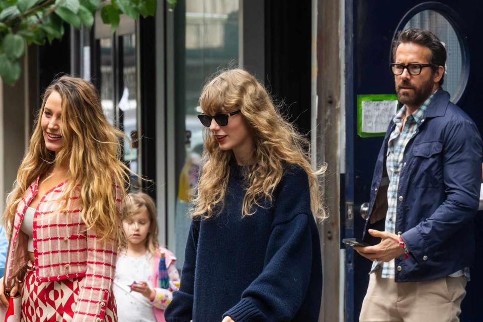 <p>TheImageDirect</p> Taylor Swift, Blake Lively and Ryan Reynolds are spotted stepping out in New York City on Saturday.