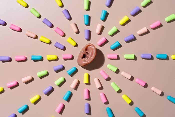 colorful earplugs surrounding ear