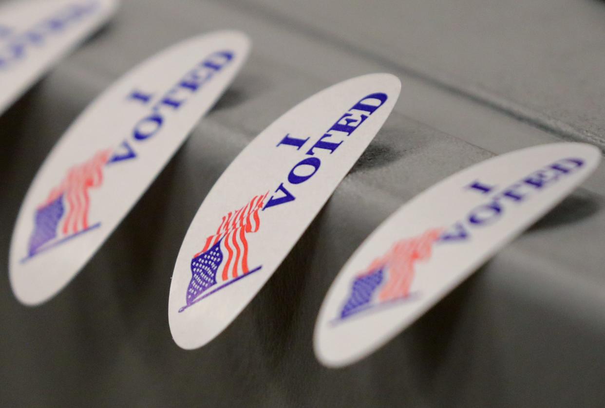 "I Voted" stickers wait to be picked up after residents cast their ballots in the midterm elections Nov. 6, 2018. Voters in Lenawee County will be able to vote early for the first time starting Feb. 17.