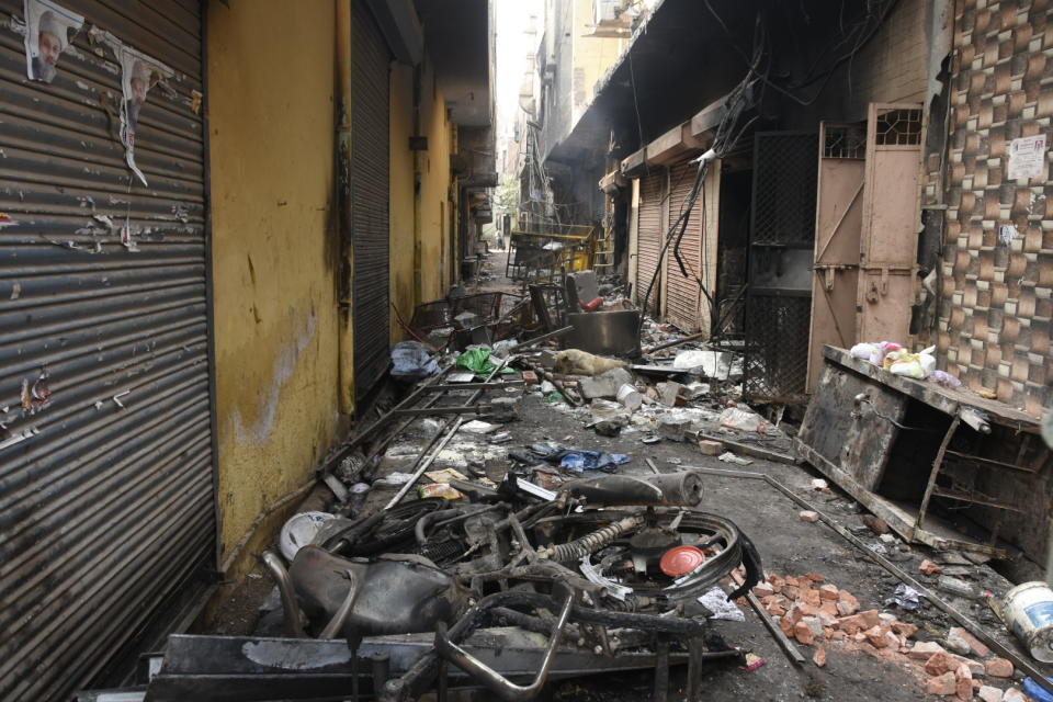 DELHI, INDIA - FEBRUARY 26 : Destruction and mess in a path are seen following the Citizenship Amendment Act (CAA) clashes in Delhi, India on February 26, 2020. (Photo by Javed Sultan/Anadolu Agency via Getty Images)