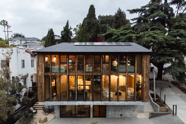 Built this year by Swedish firm Jordens Arkitekter, the $2.4M property is wrapped in timber from top to bottom, inside and out.
