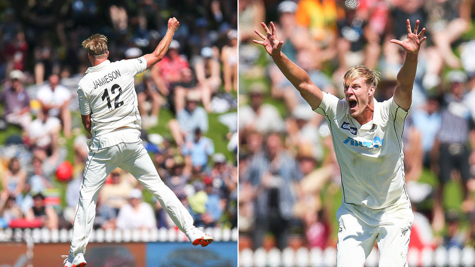 Pictured here, New Zealand fast bowler Kyle Jamieson in action against the West Indies.