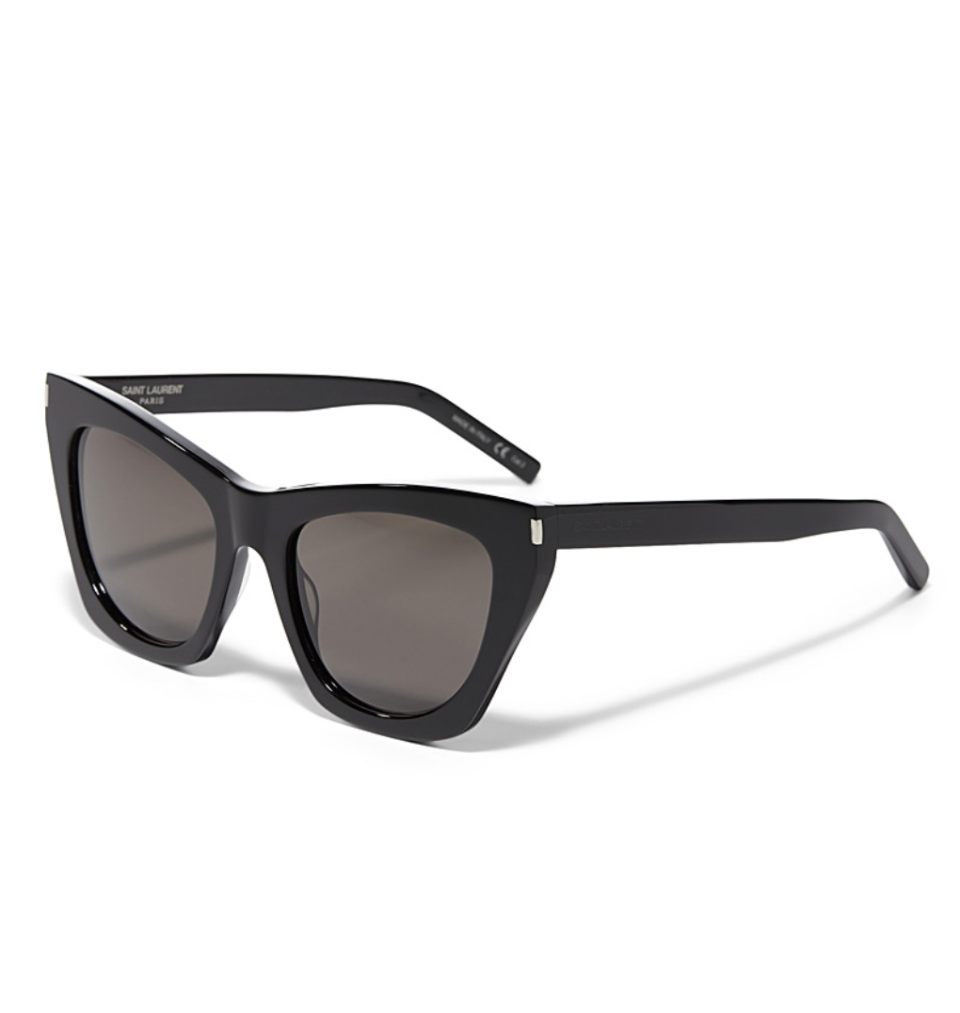 Saint Laurent Shiny black cat-eye sunglasses (photo via Simons)