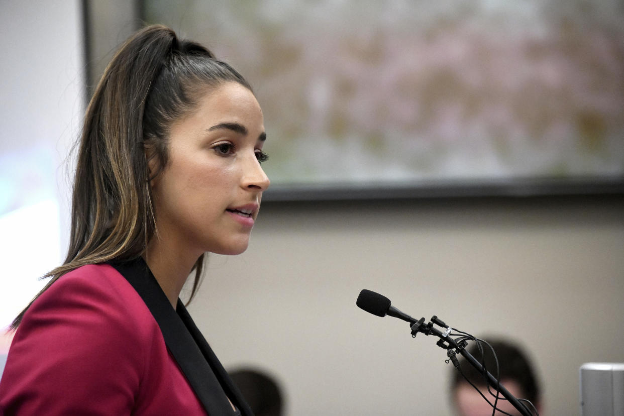 Aly Raisman makes her impact statement about Larry Nassar in the court of Judge Rosemarie Aquilina on Friday, Jan. 19, 2018. (Photo: DaleGYoung/DetroitNews)