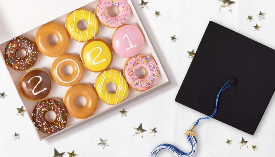 Krispy Kreme is giving graduating seniors a free “Graduate Dozen" on Thursday, May 13.