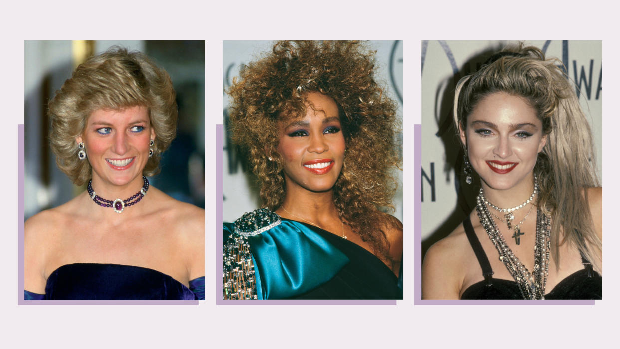  Collage of Princess Diana, Whitney Houston and Madonna. 