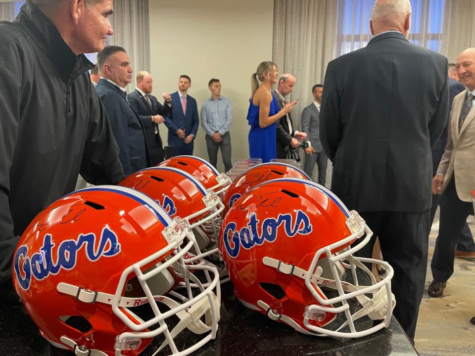 Tim Tebow autographed memorabilia awaits guests in the Blue Room during the 15th Annual FCA Celebration Dinner, held at the Naples Grande Beach Resort on Jan. 17, 2022. Tickets started at $300.