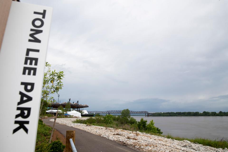 Rain clouds can be seen over the Mississippi River as the opening of the gates are delayed for weather at RiverBeat Music Festival on Sunday, May 5, 2024, at Tom Lee Park in Downtown Memphis.