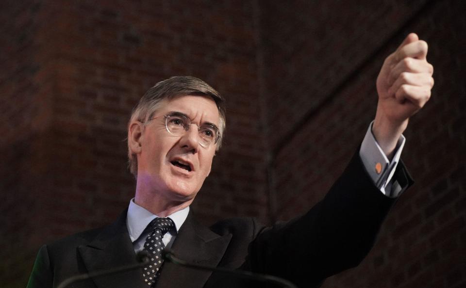 File photo dated 06/02/24 of Sir Jacob Rees-Mogg during the launch of the Popular Conservatism movement at the Emmanuel Centre in central London. Protesters who hounded Sir Jacob Rees-Mogg after he spoke at Cardiff University have been criticised for their 