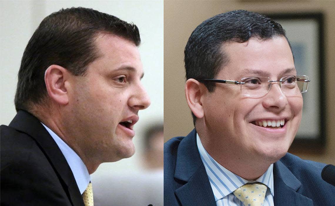 Rep. David Valadao, R-Hanford, left, with challenger California Assemblyman Rudy Salas, D-Bakersfield, right.