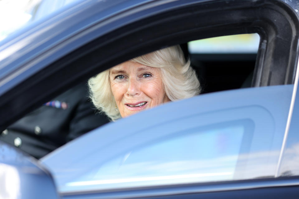 <p>The Duchess of Cornwall departs after visiting Bangor Market where she walked around and meeting stall holders at the open-air market. Picture date: Wednesday May 19, 2021.</p>
