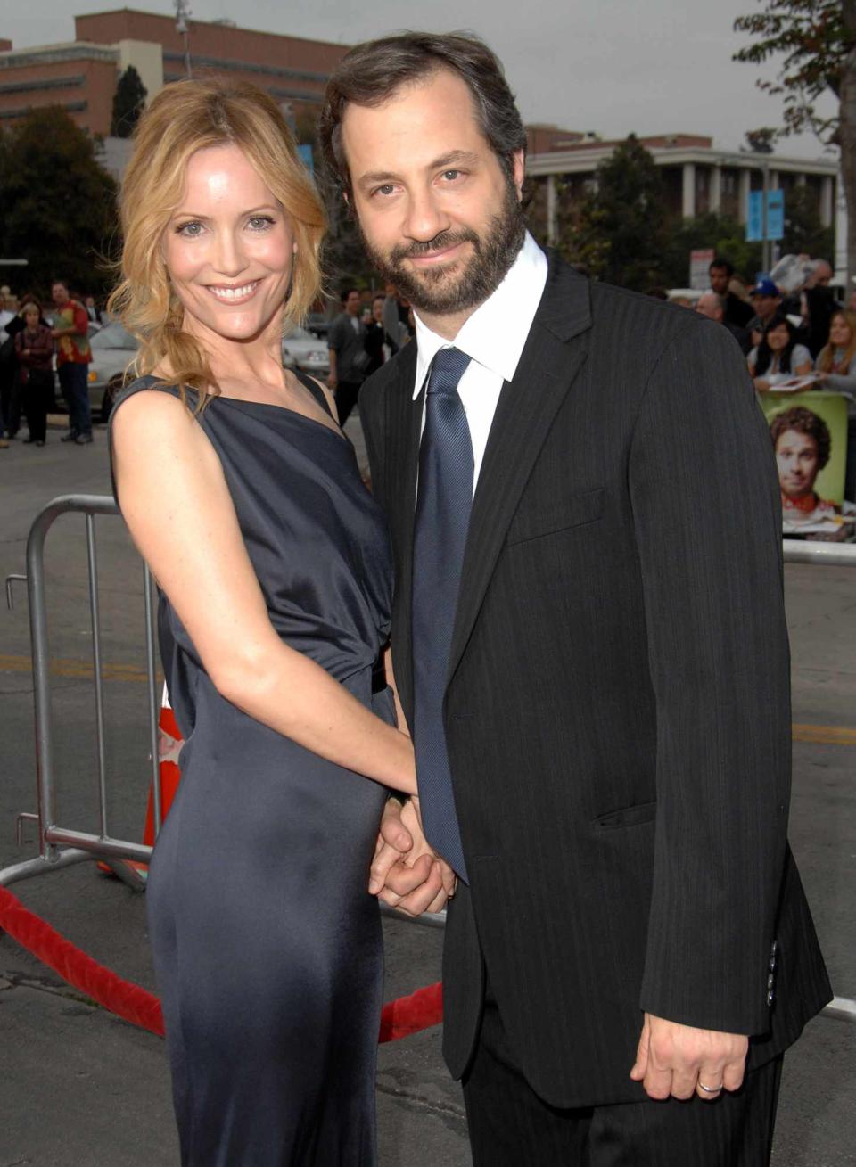 Leslie Mann and husband Judd Apatow during "Knocked Up" Los Angeles Premiere- Arrivals at Mann Village Theater in Westwood, California, United States