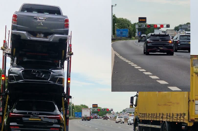 Dozens of drivers were stopped on the M6 this week for breaking an obvious rule, an action which can lead to a £100 fine or even a court appearance. Pictured: Central Motorway Police Group shared a pic on June 20 of drivers appearing to ignore the red X sign above the motorway lanes -Credit:@CMPG