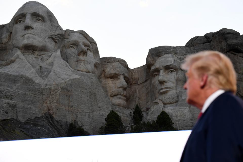 US President Donald Trump arrives for the Independence Day events at Mount Rushmore National Memorial in Keystone, South Dakota, July 3, 2020. (Photo by SAUL LOEB / AFP) (Photo by SAUL LOEB/AFP via Getty Images)