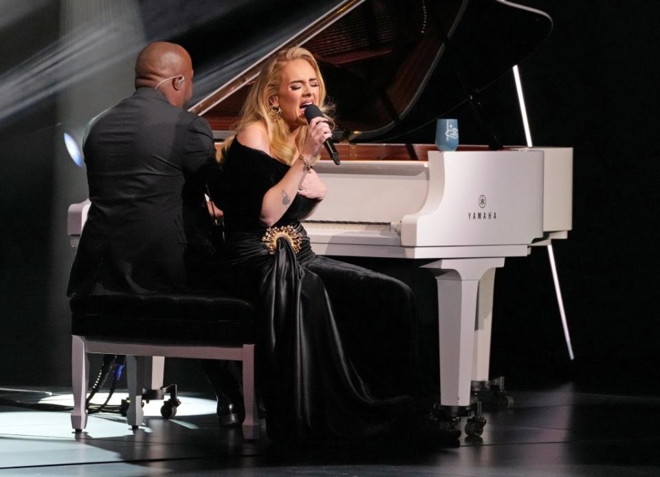 Adele performs onstage during the “Weekends with Adele” Residency Opening at The Colosseum at Caesars Palace on Nov. 18, 2022, in Las Vegas. Getty Images for AD