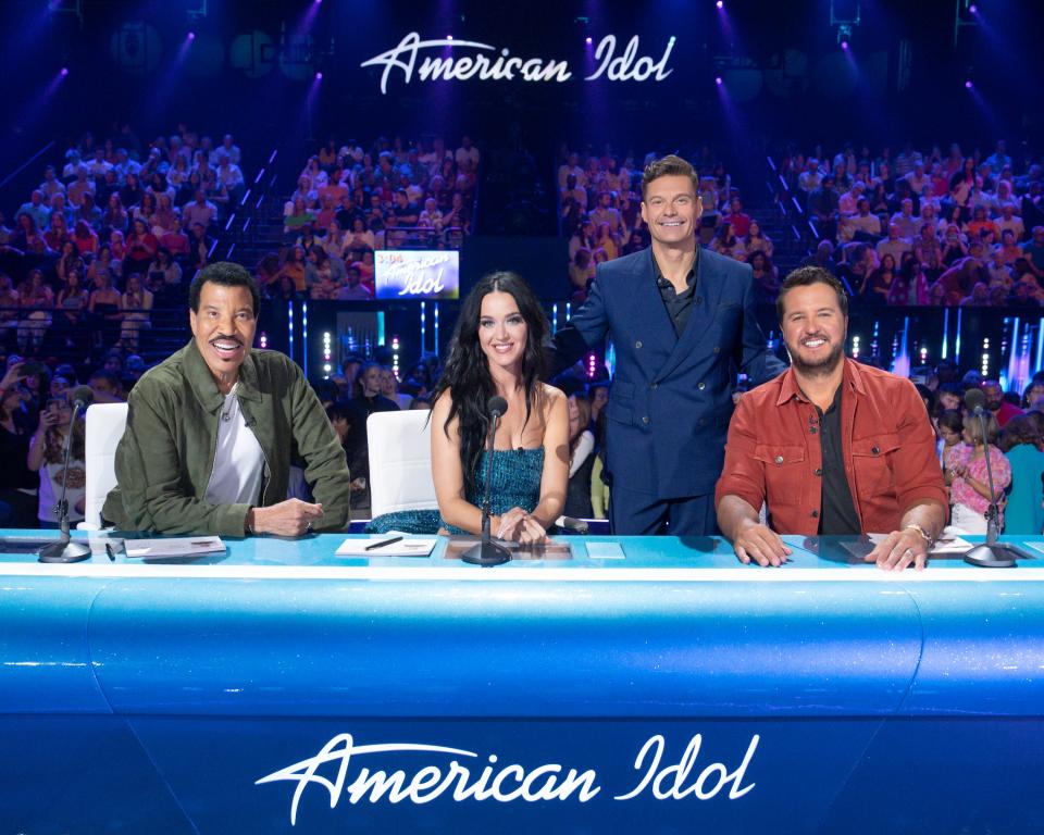 Lionel Richie, Katy Perry and Luke Bryan are seen on April 21, 2024, as the "American Idol" Top 12 is revealed on Season 22, Episode 12.