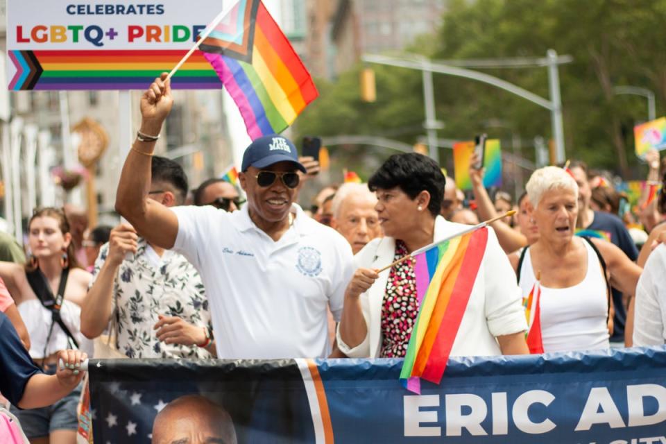 Adams marches at New York City Pride on 25 June (Ariana Baio)