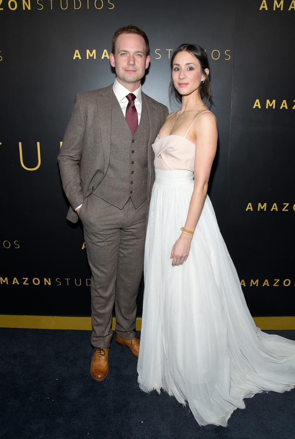 Patrick J. Adams and Troian Bellisario attend the Amazon Studios Golden Globes after party at The Beverly Hilton Hotel on January 05, 2020