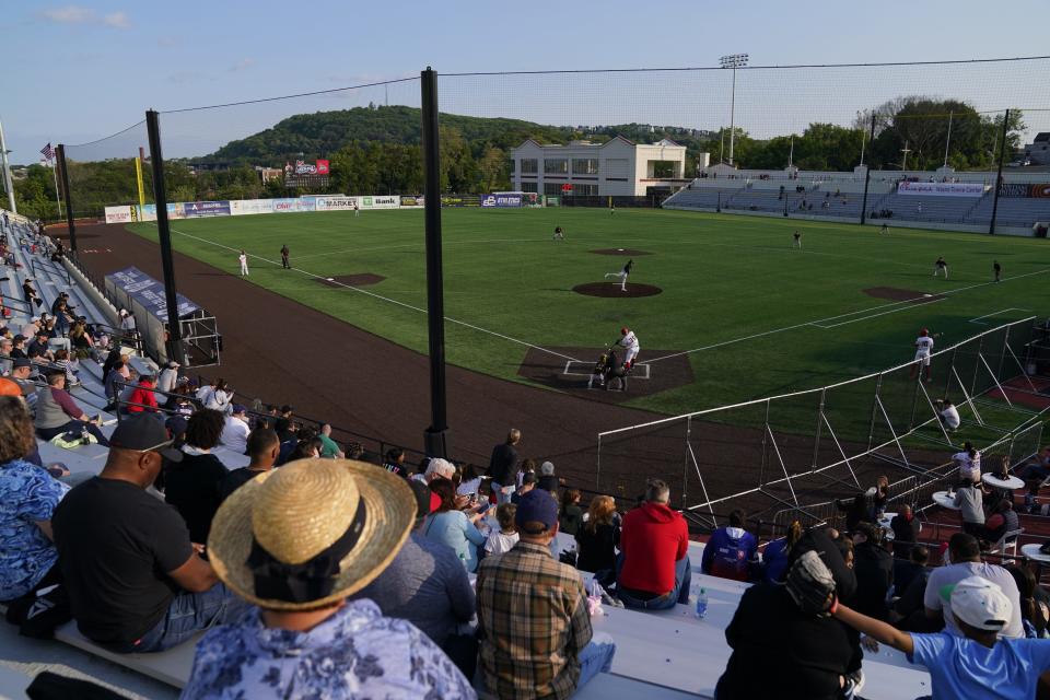 The New Jersey Jackals face the Sussex County Miners in their first game at Hinchliffe Stadium in Paterson on Sunday, May 21, 2023.