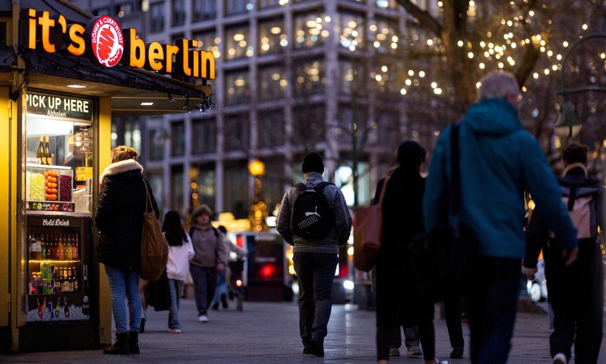 <span>A doner kebab and currywurst stall in Berlin, where kebabs can cost €10.</span><span>Photograph: Lisi Niesner/Reuters</span>