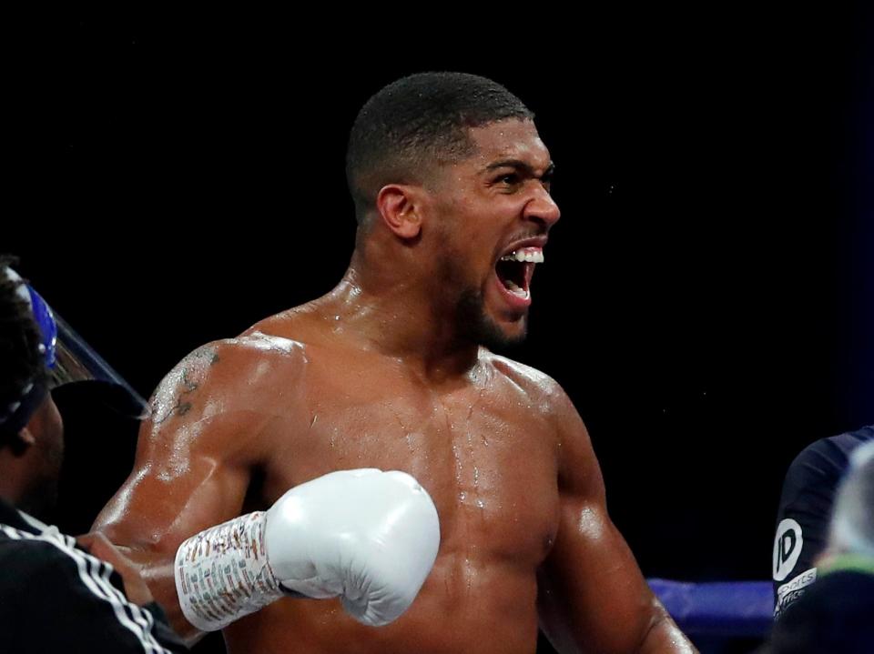 <p>Anthony Joshua after stopping Kubrat Pulev in his most recent bout</p> (Getty Images)