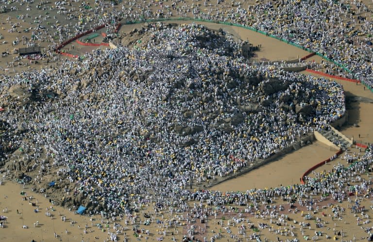 Muslim pilgrims gather on Mount Arafat in Saudi Arabia for the climax of the hajj pilgrimage on August 31, 2017