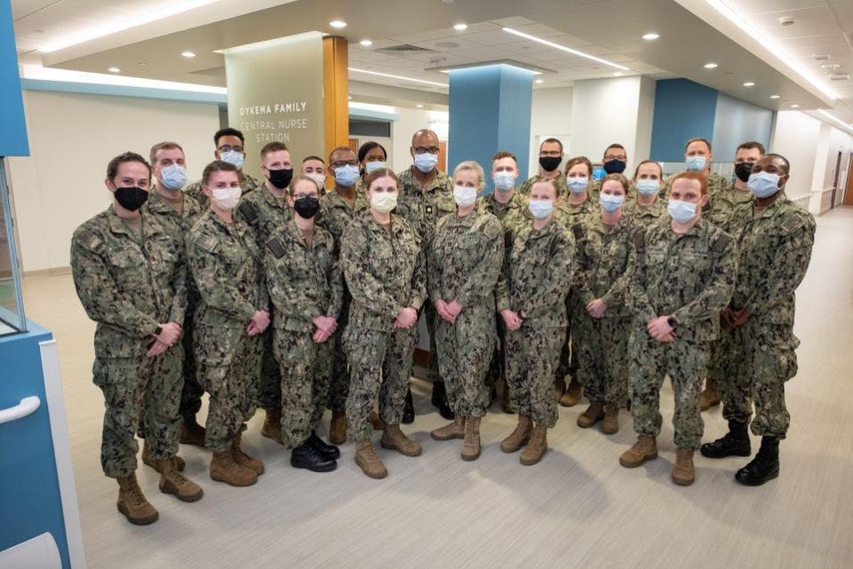 The 23-member Navy team assigned to help at Bellin Hospital consists of five critical care nurses, five emergency trauma nurses, four medical surgical nurses, two respiratory therapists, a pulmonologist, three internal medicine providers and additional leadership staff.