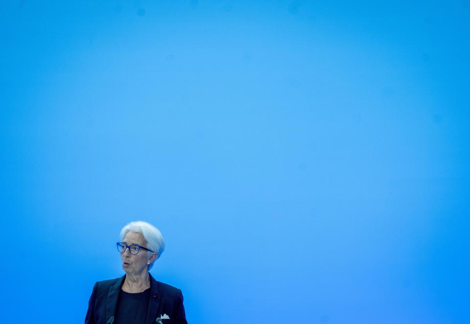 Christine Lagarde, President of the European Central Bank smiles during a press conference following a meeting of the governing council in Frankfurt, Germany, Thursday, July 21, 2022. (AP Photo/Michael Probst)