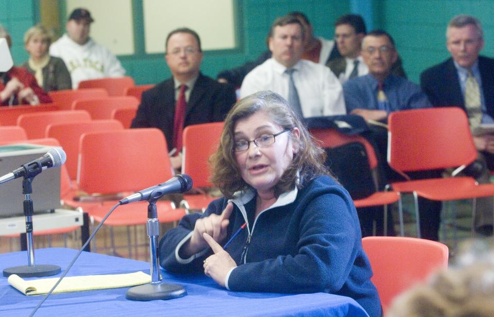 Linell Wenzel Grundman, chairman of the Sandwich Citizens for Quality Education addresses the school committee in May 2006.