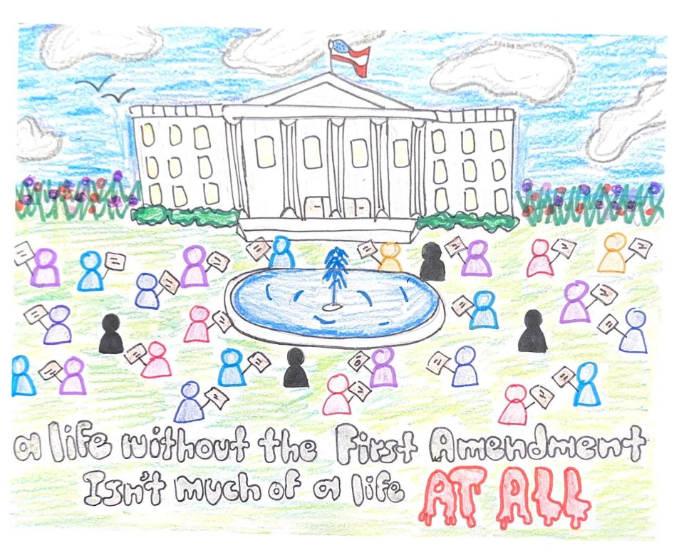 Haylie Dumoulin, a senior at Ashwaubenon High School, is the second place (high school) winner for the 2022 Wisconsin Civics Games contest which asks Wisconsin youth to submit editorials or cartoons expressing their thoughts on the First Amendment.