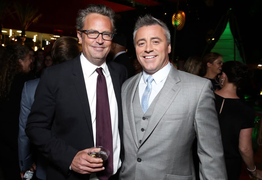 Matthew Perry and Matt LeBlanc seen at Showtime's Annual Summer Soiree at 2015 TCA held at the Pacific Design Center on Monday, August 10, 2015, in Los Angeles. (Photo by Eric Charbonneau/Invision for Showtime/AP Images)