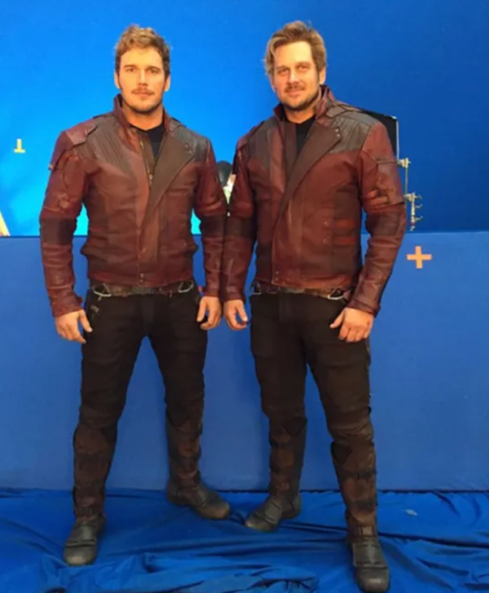 Pratt pictured with the stunt performer on the set of Guardians of the Galaxy: Volume 2 in 2017 (Instagram/Chris Pratt)