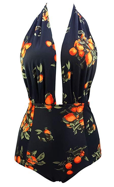 Traje de baño de una pieza Cocoship retro negro con mandarinas (Foto: Amazon).