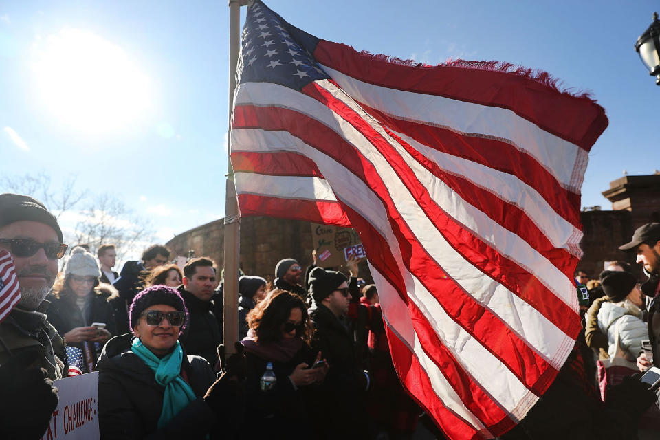 Anti-Trump protesters rally for Muslim and immigrant rights