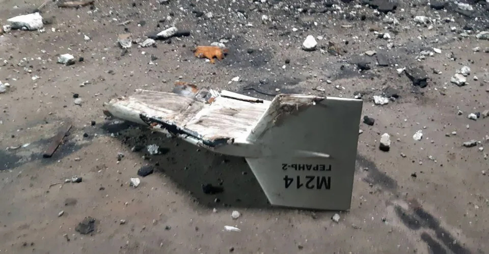 FILE - This undated photograph released by the Ukrainian military's Strategic Communications Directorate shows the wreckage of what Kyiv has described as an Iranian Shahed drone downed near Kupiansk, Ukraine. The Iranian-made drones that Russia sent slamming into central Kyiv this week have produced hand-wringing and consternation in Israel, complicating the country’s balancing act between Russia and the West. (Ukrainian military's Strategic Communications Directorate via AP, File)