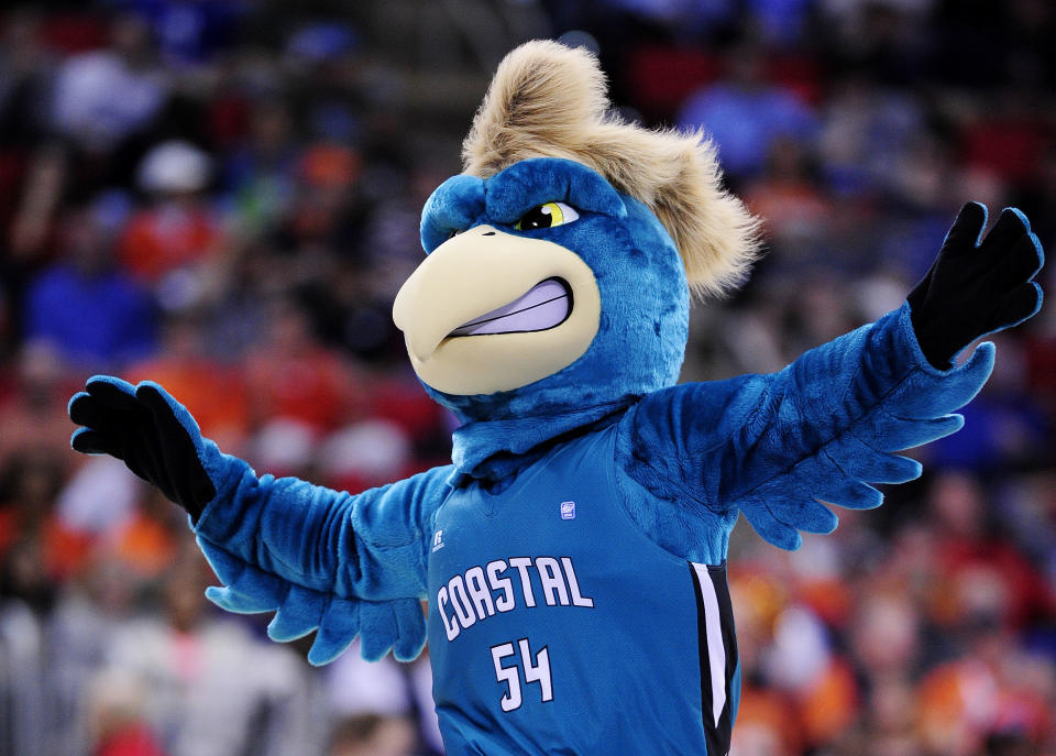 RALEIGH, NC - MARCH 21:  The Coastal Carolina Chanticleers mascot performs in the second half against the Virginia Cavaliers during the Second Round of the 2014 NCAA Basketball Tournament at PNC Arena on March 21, 2014 in Raleigh, North Carolina.  (Photo by Grant Halverson/Getty Images)