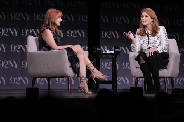 Sarah Ferguson, Duchess of York, and Samantha Barry speak onstage Monday at The 92nd Street Y in New York City.