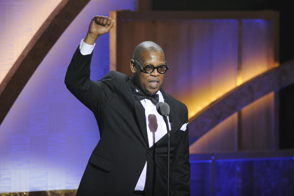 FILE - In this Jan. 16, 2010 file photo, media executive Andre Harrell speaks during the 2010 BET Hip Hop Honors in Washington. Harrell, the Uptown Records founder who shaped the sound of hip-hop and R&B in the late ’80s and ’90s with acts like Mary J. Blige and Heavy D and also launched the career of mogul Sean “Diddy” Combs, has died, several members of the music community revealed late Friday, May 8, 2020. He was 59. (AP Photo/Nick Wass)