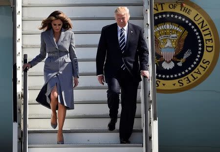 U.S. President Donald Trump and first lady Melania Trump arrive at the Brussels Airport in Brussels, Belgium, May 24, 2017. REUTERS/Hannah McKay