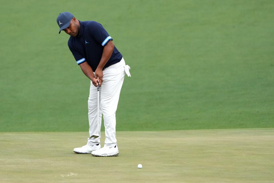 Harold Varner III putts on the No. 2 green during Tuesday's practice round of the Masters. Kyle Terada-Augusta Chronicle/USA TODAY Network